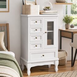 5 Drawer White Chest with 2 Display Shelves