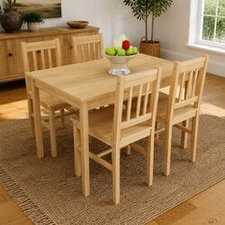 Durable Wooden Dining Table Set with 4 Chairs - Brown
