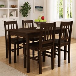 Solid Pine Wood Dining Table Set with 4 Chairs