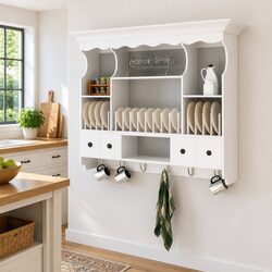 Wooden Kitchen Wall Cabinet with Storage and Hooks