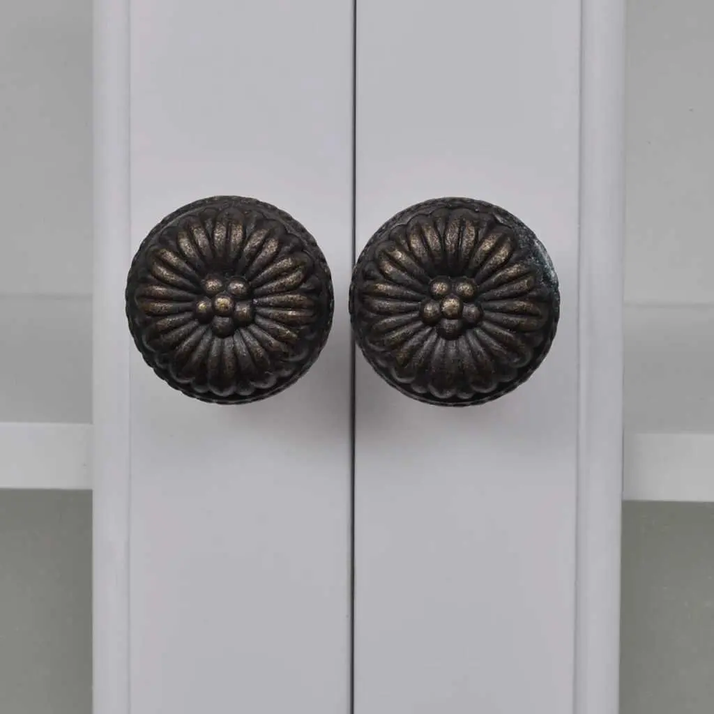 Wooden Kitchen Cabinet Glass Door Storage Shelves Drawers Hooks White