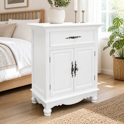 White Floor Cabinet with 2 Doors and 1 Drawer for Storage