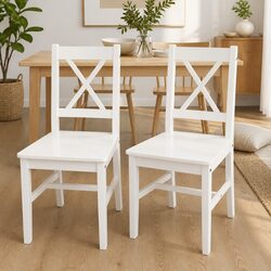 Set of 2 White Wooden Dining Chairs with Ergonomic Design