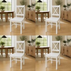 Set of 4 White Dining Chairs with Solid Pine Wood Construction