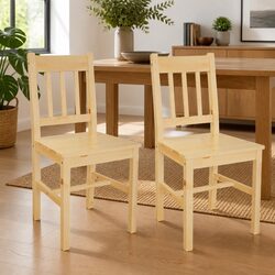 Set of 2 Ergonomic Beige Solid Wood Dining Chairs