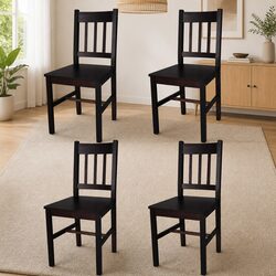 Set of 4 Ergonomic Dining Chairs in Brown Solid Pine