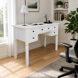 5-Drawer White Writing Desk for Office and Bedroom