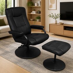 Black Faux Leather TV Armchair with Matching Footstool