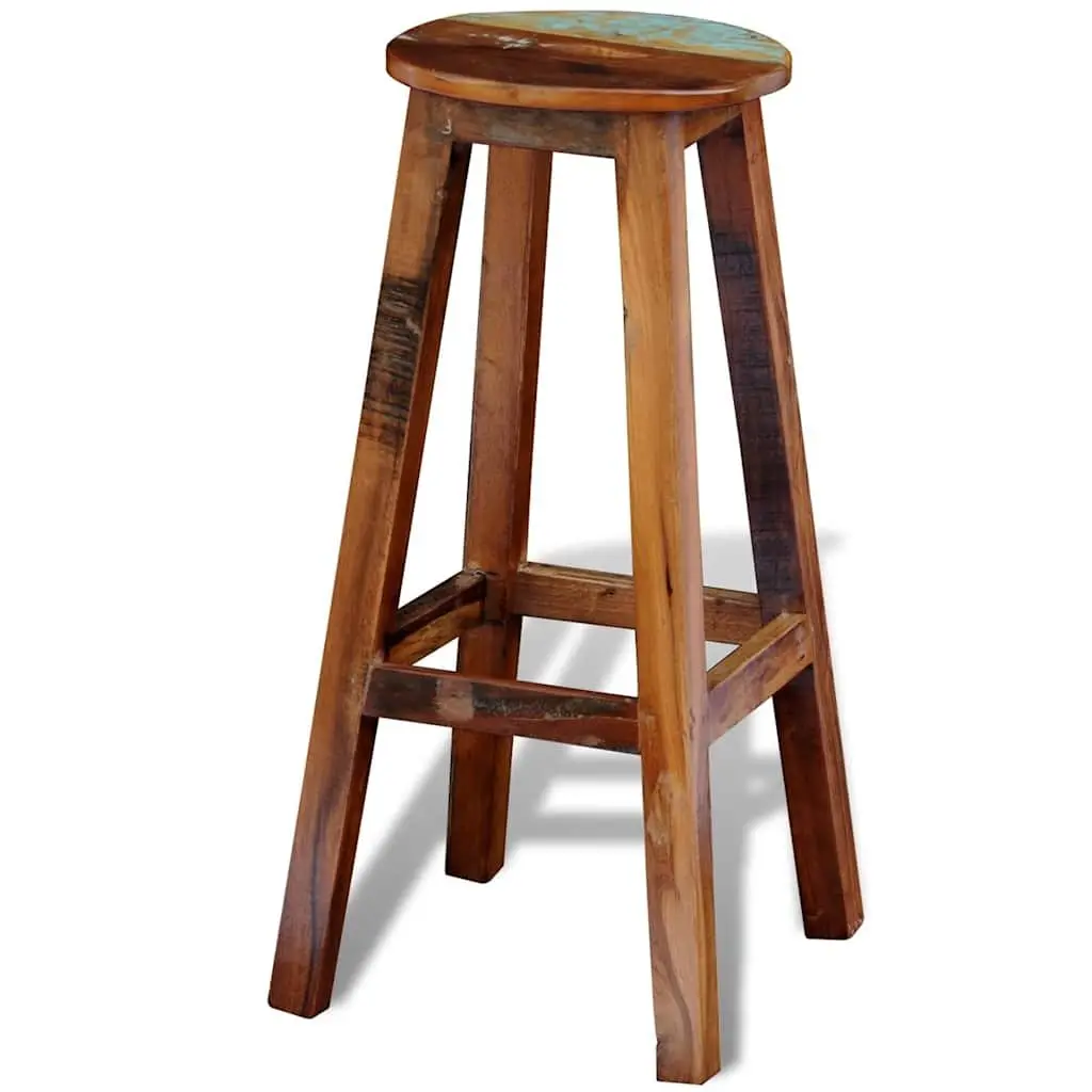 Bar Stool Solid Reclaimed Wood Brown Antique Style Footrest Seating