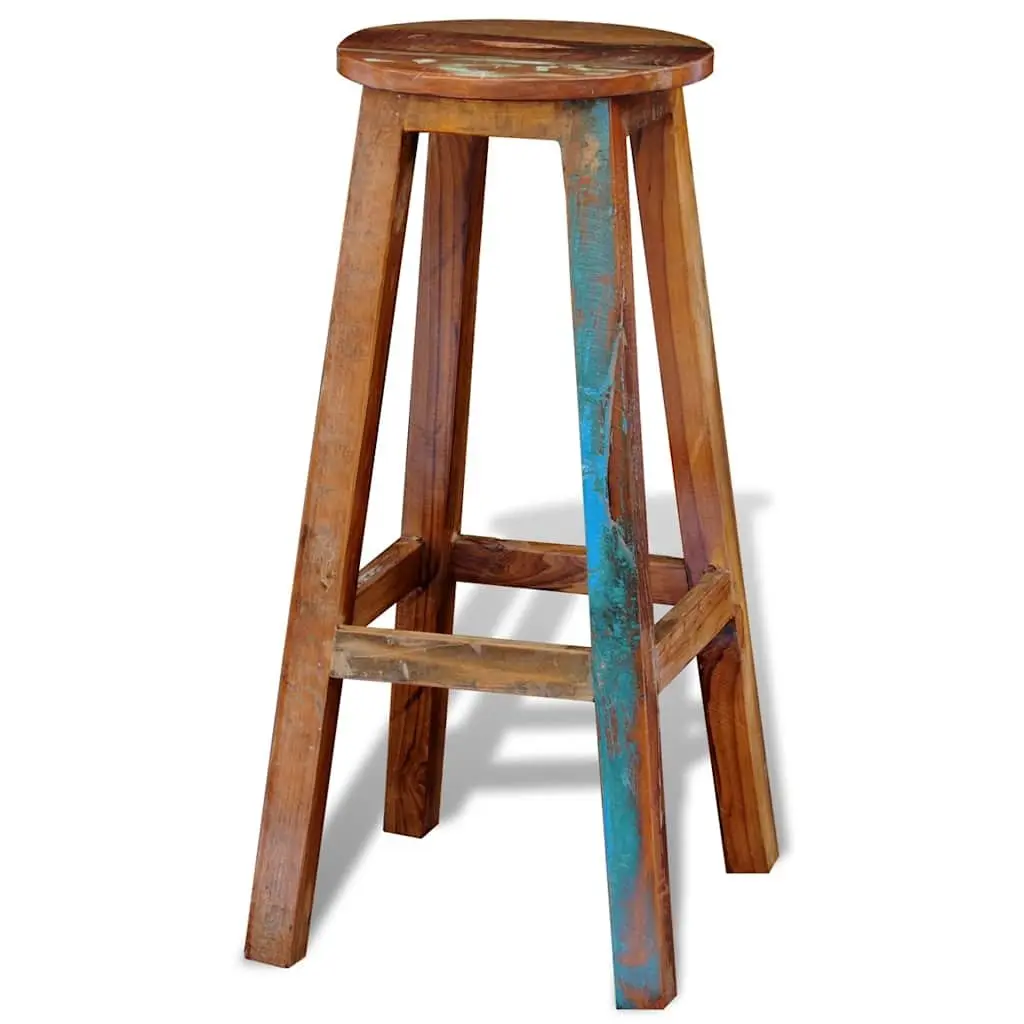 Bar Stool Solid Reclaimed Wood Brown Antique Style Footrest Seating