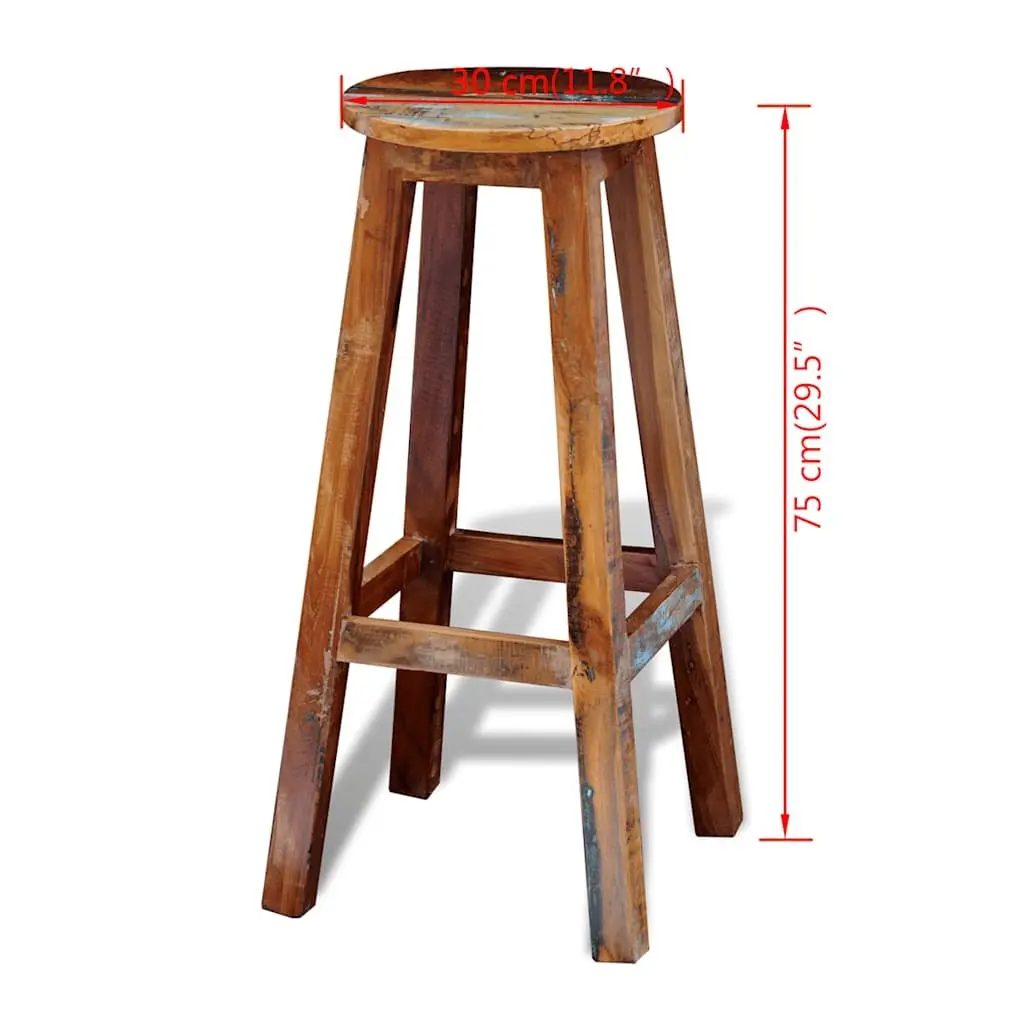 Bar Stool Solid Reclaimed Wood Brown Antique Style Footrest Seating