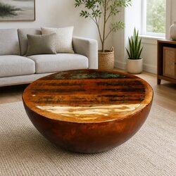 Reclaimed Wood Bowl Coffee Table with Steel Base
