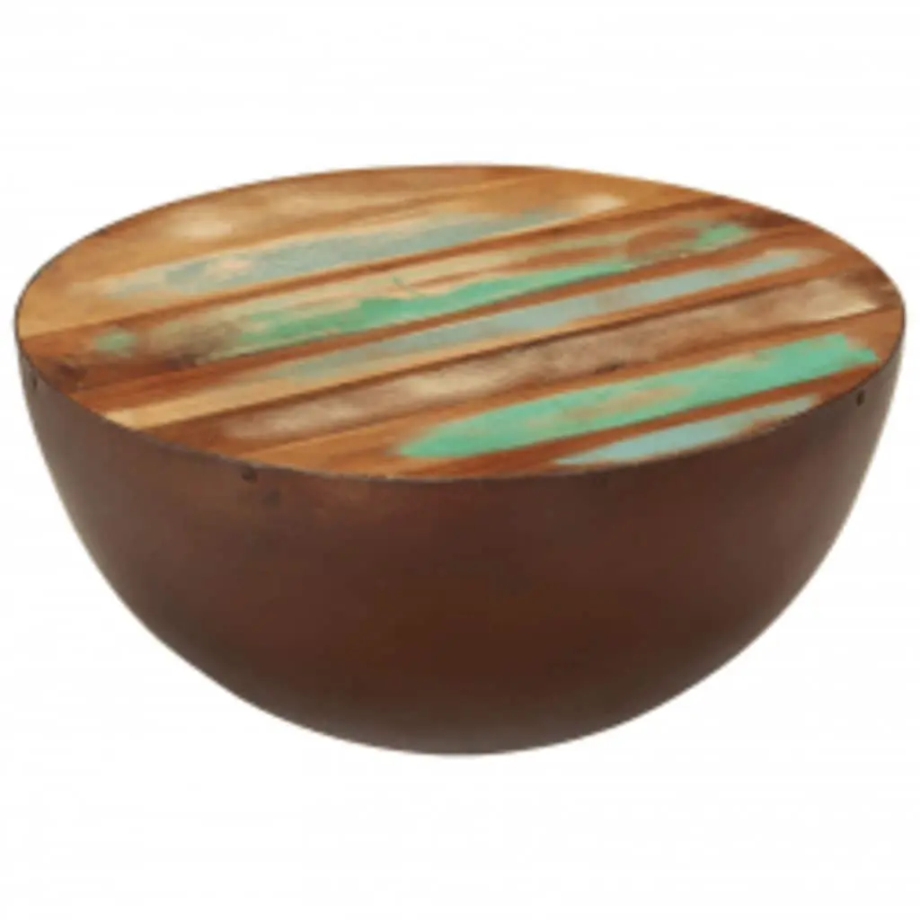 Coffee Table Bowl Shape Handmade Reclaimed Wood Antique Brown Steel Base