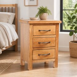 3-Drawer Nightstand with Solid Oak Wood Construction