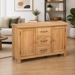 Solid Oak Sideboard with 3 Drawers and 2 Storage Cupboards