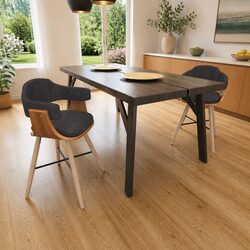 Set of 2 Grey Fabric Dining Chairs with Bent Wood Frame