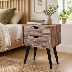 Brown Nightstand with 2 Storage Drawers - Reclaimed Wood