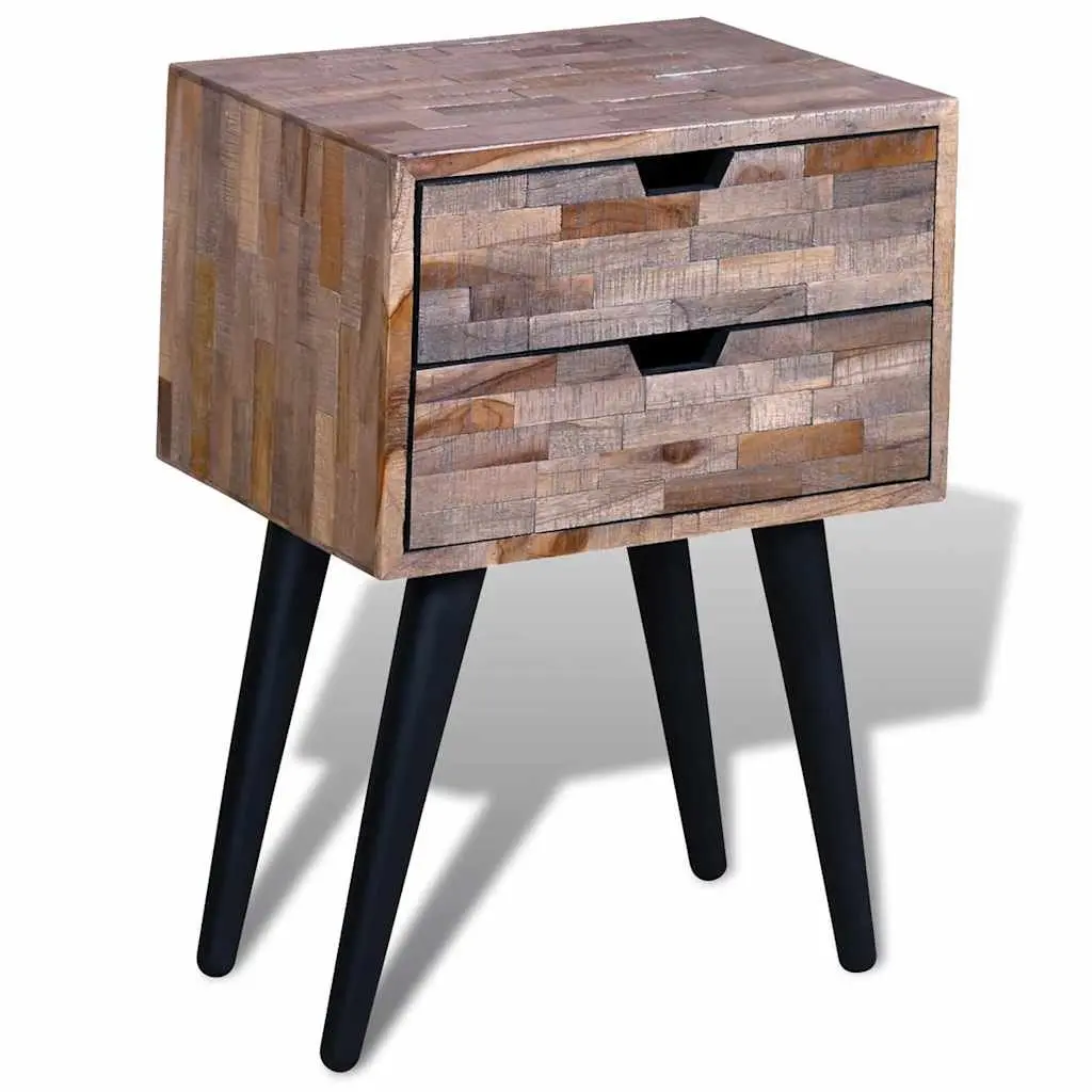 Bedside Table with 2 Storage Drawers Vintage Brown Reclaimed Wood