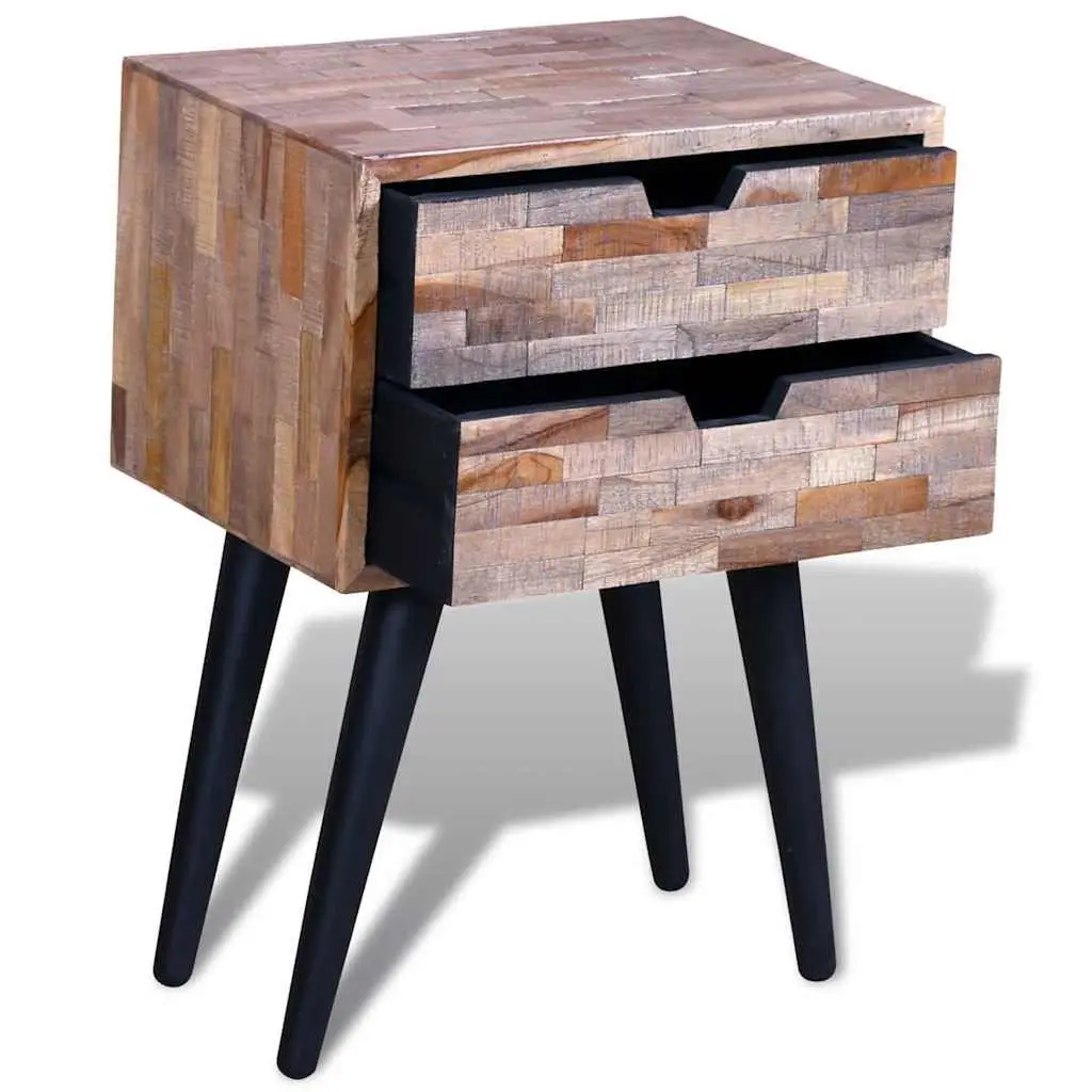 Bedside Table with 2 Storage Drawers Vintage Brown Reclaimed Wood