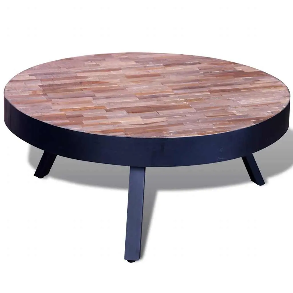 Round Coffee Table Vintage Handmade Reclaimed Wood Black