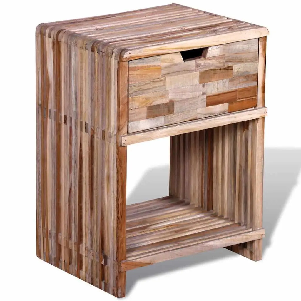 Bedside Table with Drawer Storage Feature Vintage Reclaimed Wood Brown