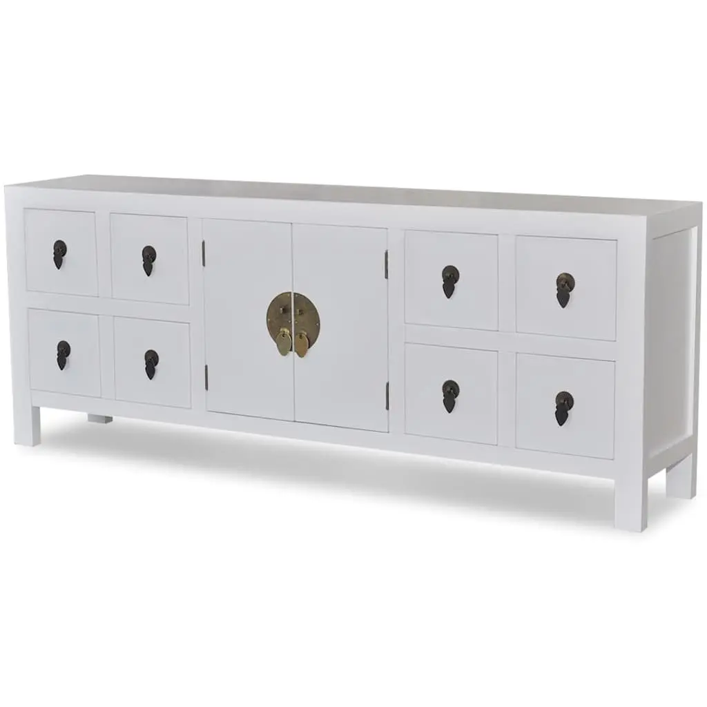 Wooden Sideboard Organising Storage Unit 8 Drawers 2 Doors White Asian Style