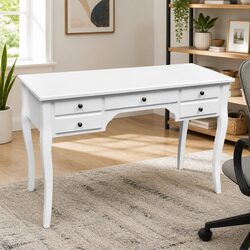 Functional Wooden French Desk with 5 Storage Drawers