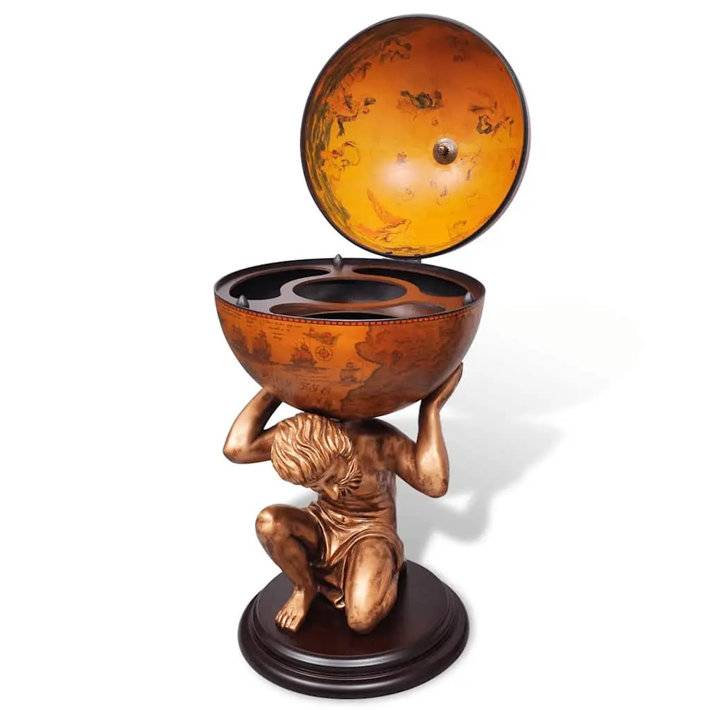 Globe Wine Bar Cabinet Atlas Design Brown Storage Organizer Decorative Display