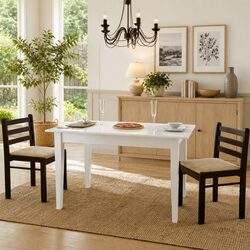 Dining Chairs Set of 2 - Brown Rubberwood with Padded Seat
