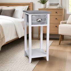 Grey and White Bedside Cabinet with Drawer and Shelf