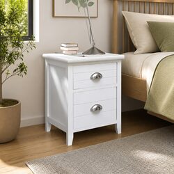 White Nightstands Set of 2 with Drawers for Storage