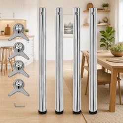 Set of 4 Adjustable Table Legs in Silver Chrome