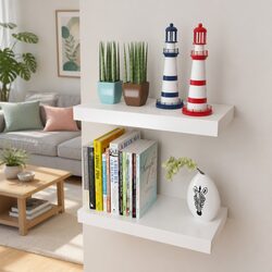 Set of 2 White Floating Wall Shelves in MDF