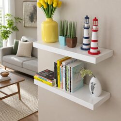 2-Pack White Floating Shelves for Wall Display