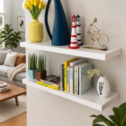 Floating Wall Shelves Set of 2 in White MDF