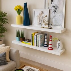 Set of 2 White MDF Wall Shelves for Storage