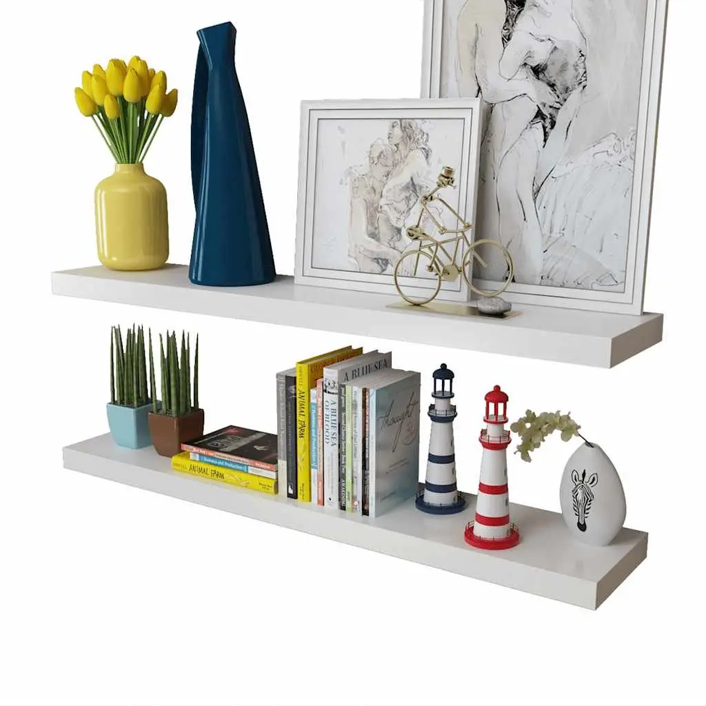 Wall Shelves Set of 2 Invisible Mounting System White MDF