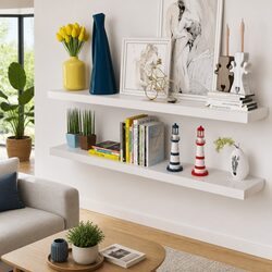 Set of 2 White MDF Floating Wall Shelves