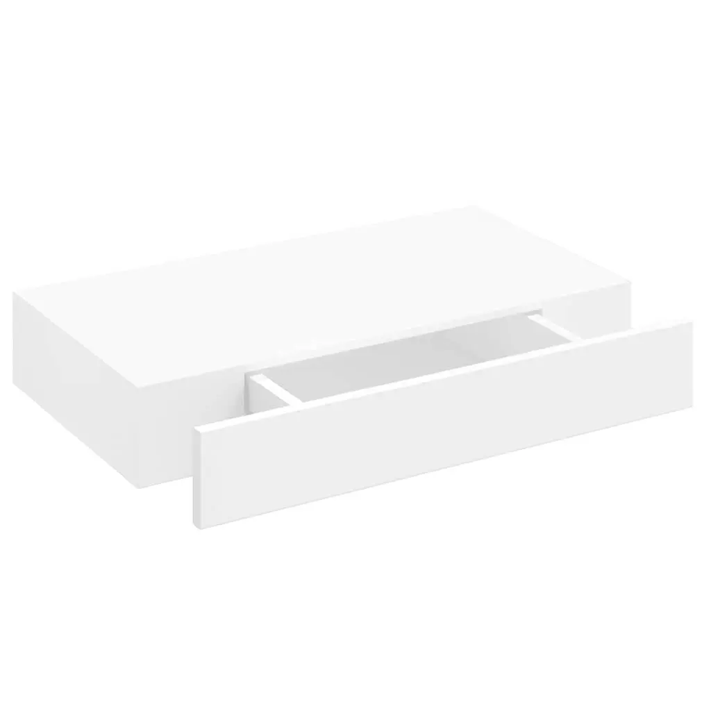Floating Wall Shelf with Drawer Storage White