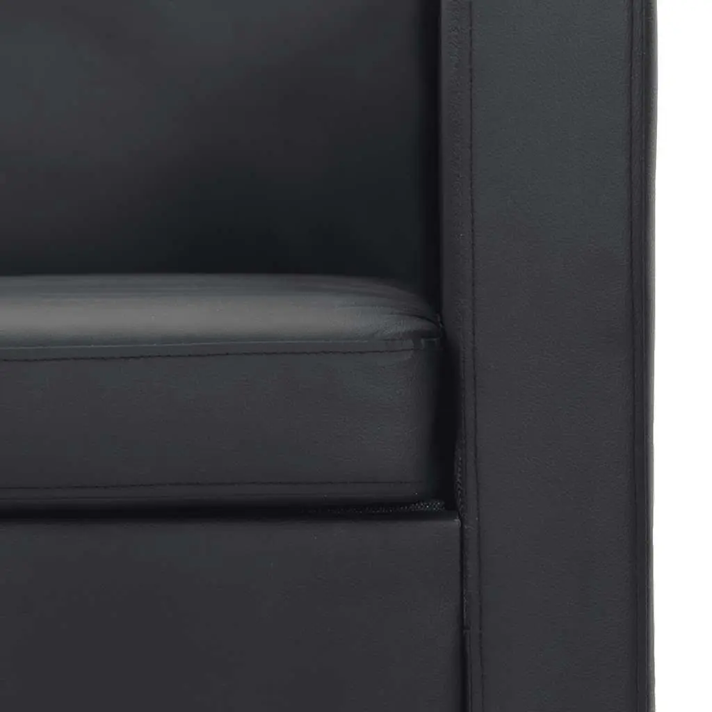 2-Seater Sofa Black Artificial Leather Compact Living Room Furniture Padded