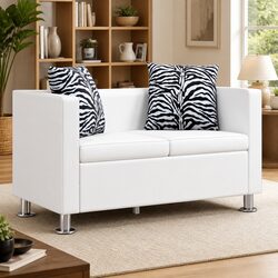 Compact 2-Seater Sofa in White Artificial Leather