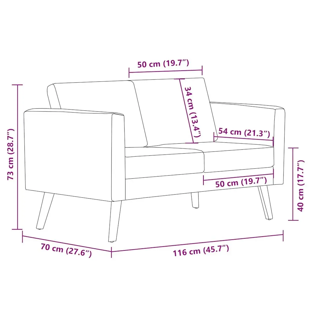 2-Seater Sofa Grey Fabric Couch Padded Cushions Living Room Furniture Removable