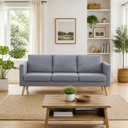 Grey Fabric 3-Seater Sofa with Removable Covers