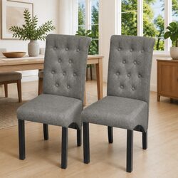 Light Grey Dining Chairs Set of 2 with Wooden Legs