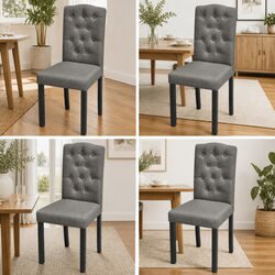 4-Piece Dining Chair Set in Grey with Wooden Legs