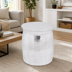 Polished Hammered Aluminium Side Table and Stool