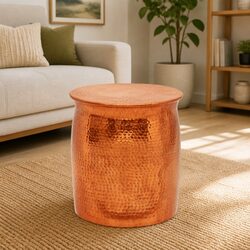 Hammered Aluminium Side Table Stool in Gold