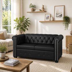 2-Seater Chesterfield Sofa with Artificial Leather in Black