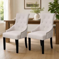 Set of 2 Dining Chairs with Cream Fabric and Wooden Frame