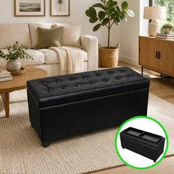 Black Storage Ottoman with Lift-Up Lid and Foam Cushion